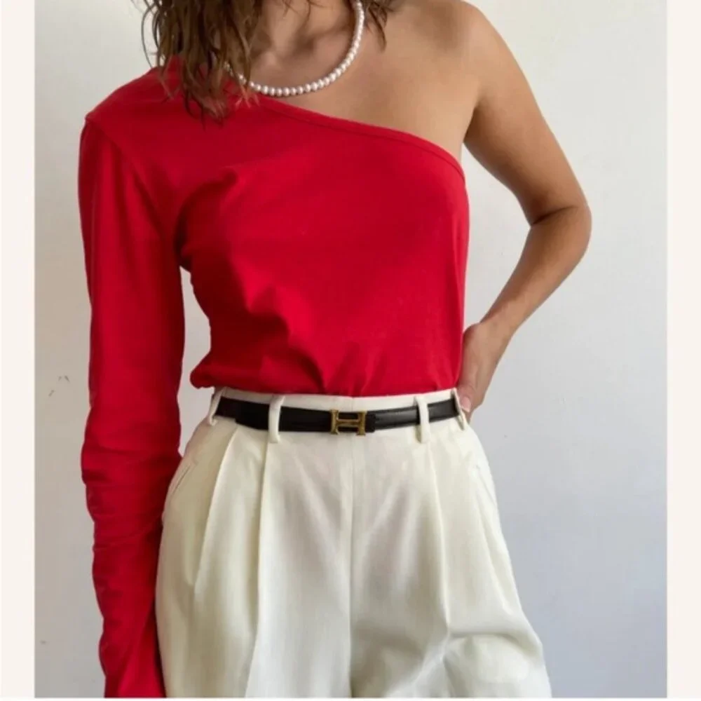 Donni Red One Shoulder Cotton Top - Picture 1 of 6